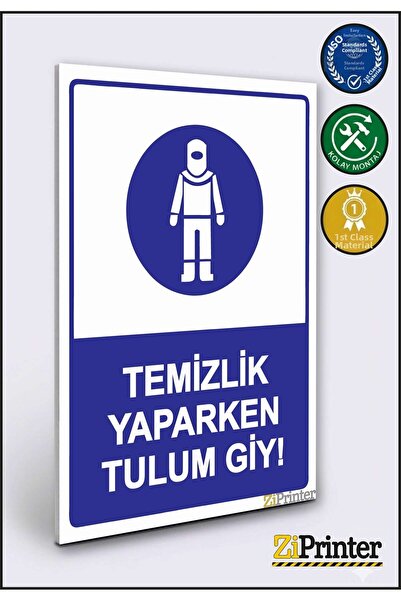 ZiPrinter ارتدِ بدلة التنظيف أثناء التنظيف! لافتة تحذير isg ديكوتا 15x20 سم