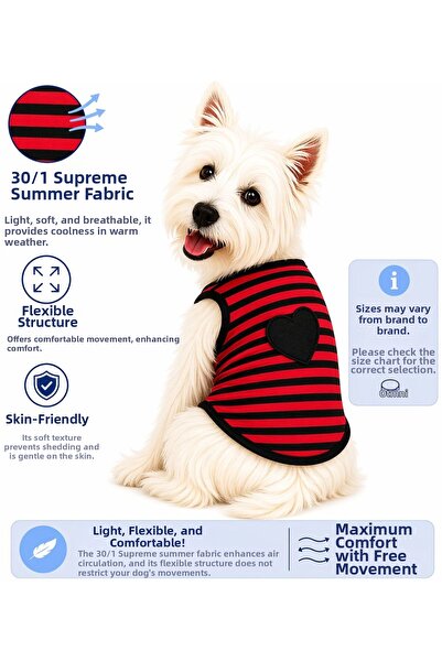 DOGİ&DOG Small Breed Red Striped Dog Outfit Cat Undershirt Cat Outfit (1-10kg)