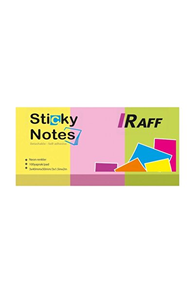 Raff ورق ملاحظات لاصق بألوان النيون 3 ألوان (40 مم * 50 مم)