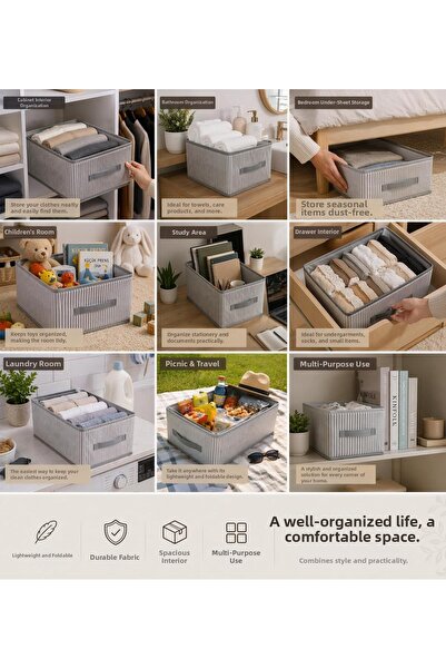 DEMİROĞLU EV TEKSTİL 4 τμχ Οργανωτής ντουλάπας Πτυσσόμενο κουτί αποθήκευσης ρ...