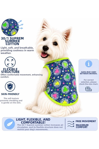 DOGİ&DOG Small Breed Colorful Neon Heart Dog Undershirt Dog Outfit Cat Unders...