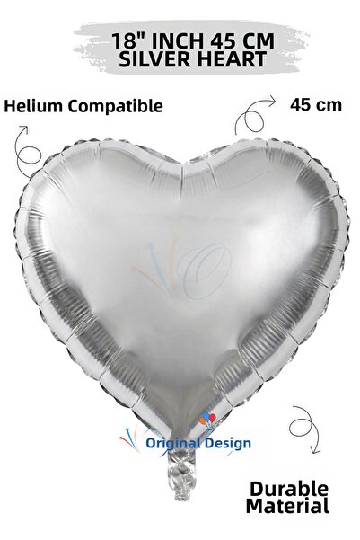 Organizasyon Pazarı 18 Inch 45cm Silver Heart Foil Balloon |   Silver Heart F...