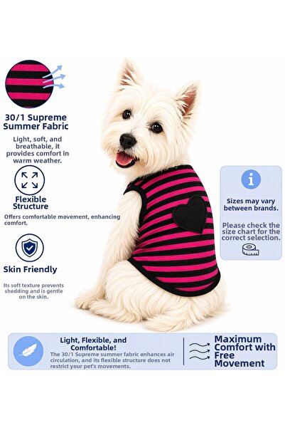 DOGİ&DOG Small Breed Pink Striped Dog Undershirt Cat Undershirt Dog Outfit (1...