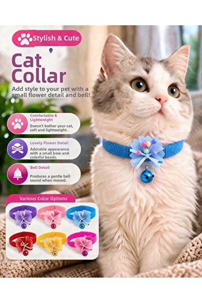 HAYHAYPETSHOP طوق قطط قابل للتعديل ناعم الملمس مع زهور، طوق قطط أنيق