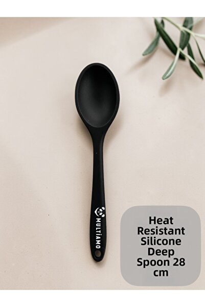 Multiamo Hard Tip Heat Resistant Fireproof Non-Stick Silicone Long Spoon 28 cm