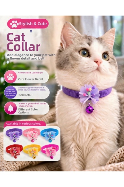HAYHAYPETSHOP طوق قطط قابل للتعديل ناعم الملمس مع زهور، طوق قطط أنيق