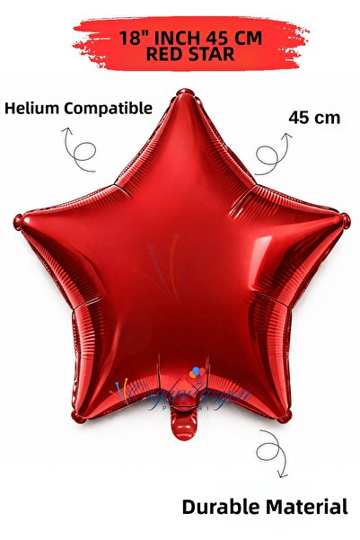 Organizasyon Pazarı 18 Inch 45cm Red Star Foil Balloon |   Helium Compatible