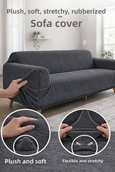 riselerhome Extra Soft Welsoft Fleece Elastic 3-Seater Sofa Cover Non-Slip St...