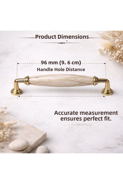 Porcellana Perla 96 Mm(9.6 cm)-Porcelain Cabinet Handle Gold–Kitchen Bathroom...