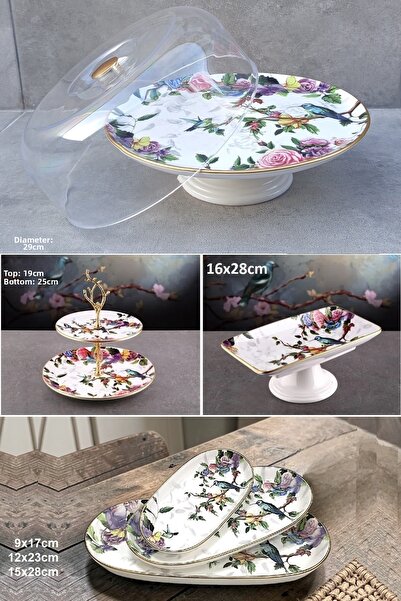 Pinkev Flora 6 Piece Ceramic Cake Presentation Plate Set - Kup122F