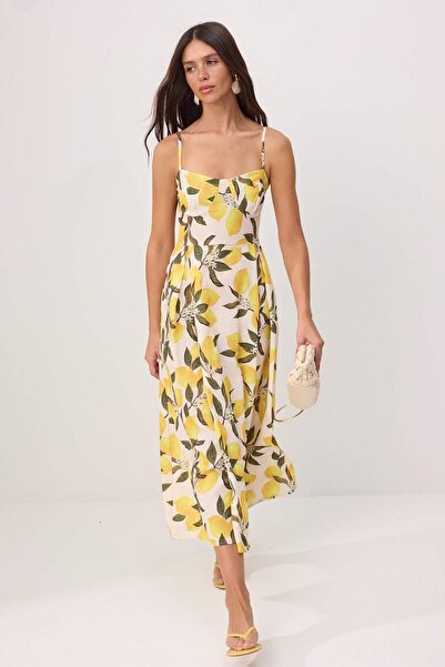 Συλλογή Trendyol Πολύχρωμο Φόρεμα Λεμόνι Με σχέδιο Midi Υφαντό TWOSS26EL00621