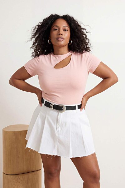 Trendyol Curve Ανοιχτό ροζ κομμένο ραμμένο με λεπτομέρειες μαλακό πλεκτό μπλο...