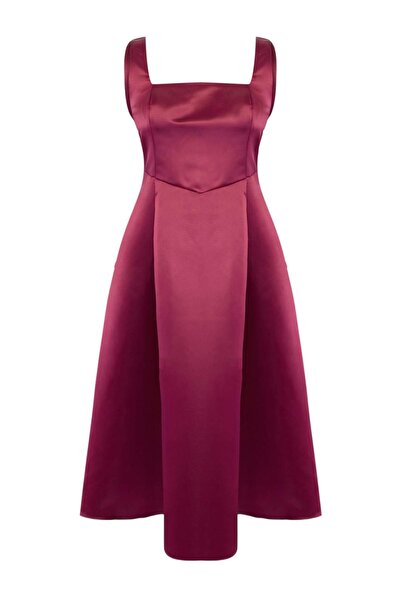 Trendyol Curve Φούξια Σατέν Υφαντό Φόρεμα Μεγάλου Μεγέθους TBBSS25AH00236