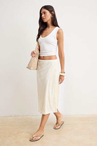 Συλλογή Trendyol Εκρού Φλοράλ Φούστα σε γραμμή Α/σε σχήμα καμπάνα με ελαστική...