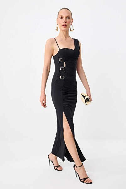 Συλλογή Trendyol Μαύρο μάξι βραδινό φόρεμα με λεπτομέρειες αξεσουάρ και φόρεμ...