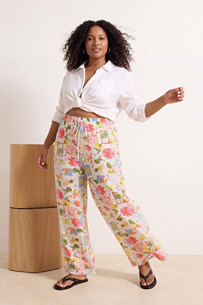Trendyol Curve Ρούχα παραλίας Πολύχρωμα Με τροπικό μοτίβο Υφαντό Παντελόνια T...