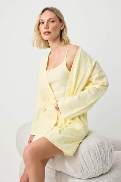 Συλλογή Trendyol Κίτρινο Σετ 2 τεμαχίων, 100% βαμβακερή μουσελίνα, υφαντό ρόμ...