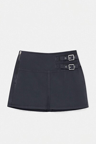 Συλλογή Trendyol Ανθρακί 100% βαμβακερή ψηλόμεση τζιν φούστα-σορτς TWOSS26SR0...