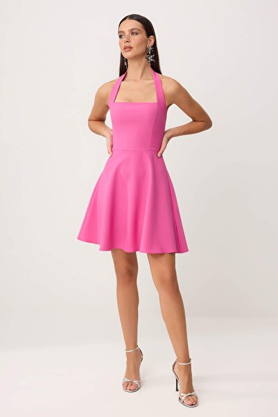 Trendyol Collection Fusta dreaptă fucsia, cu deschidere la talie, țesătură Fi...