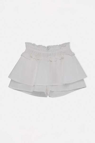 Trendyolmilla  Ekru Dokuma Müslin Mini Boy Fırfırlı 100% Pamuk Plaj Şort TBESS26SR00010
