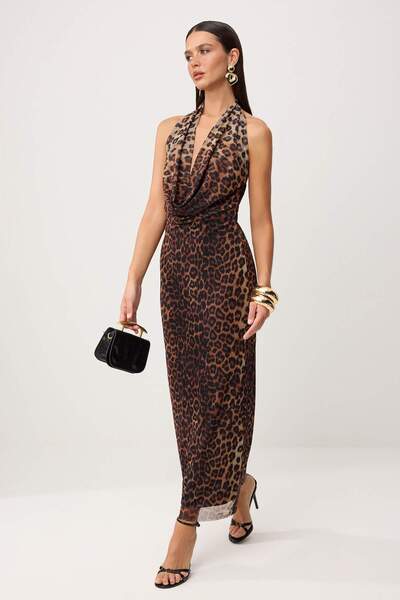 Trendyol Kollektion Mehrfarbiges Maxikleid aus gewebtem Tüll mit Tiermotiven