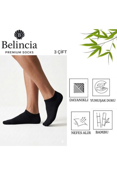 belincia Bamboo Men's Sneaker Black Socks/Seamless/Anti-Odor 3-Pack