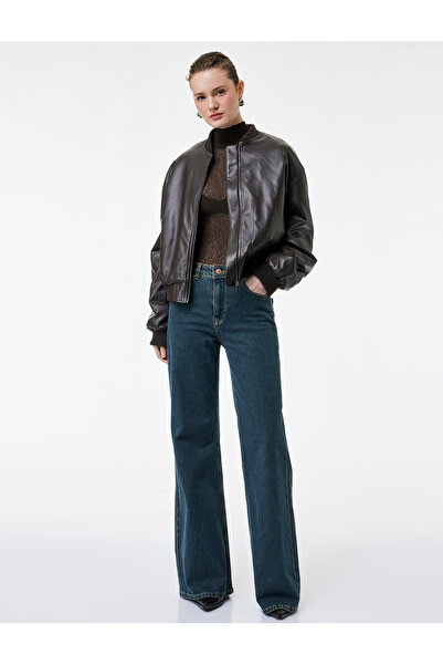 Koton Μακρυμάνικο μπουφάν από συνθετικό δέρμα με γιακά κολεγιακού τύπου και τ...