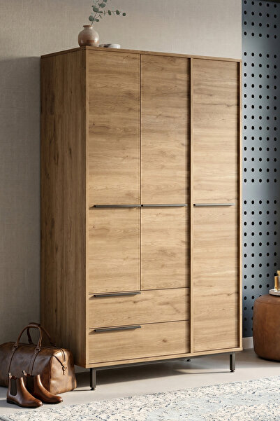 Yurudesign Ocean Gardırop 3 Kapı 2 Çekmece Metal Ayaklı 196cm Sepet On15-s