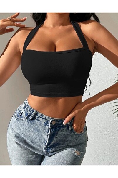 quella atelier Halter Neck Detailed Crop Blouse