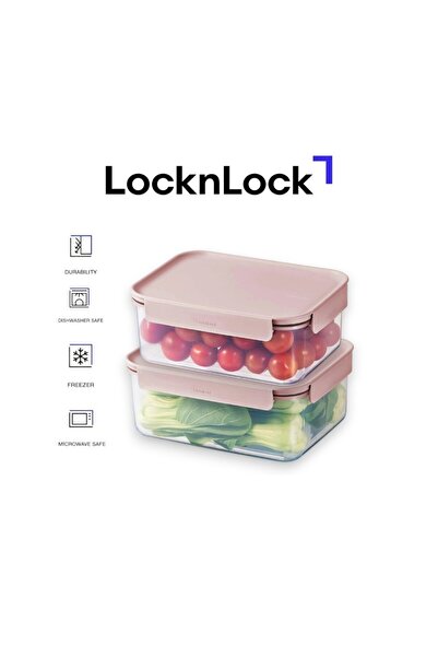 locknlock Classic Plus Rectangle Food Container Set (2.75L+1.65L) – Pink, Air...