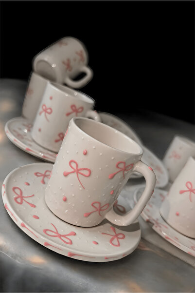 arsimhome Özel Tasarım El Yapımı Kurdele Desenli Fincan Takımı 12 parça