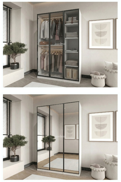 CANBAZ FURNİTURE Esla modüllü 3 cam kapaklı %100 MDF (KURULUM DAHİL)