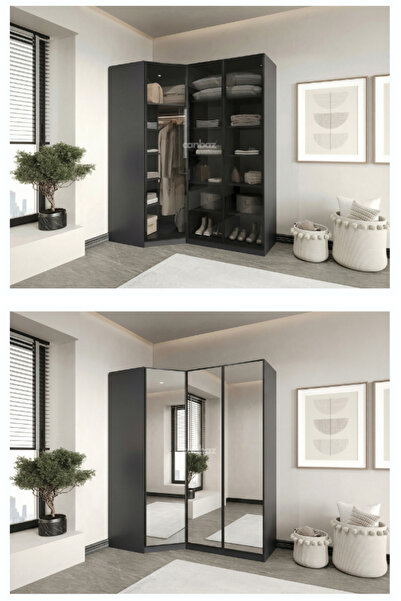 CANBAZ FURNİTURE Esla modüllü 3 cam kapaklı köşe %100 MDF (KURULUM DAHİL)