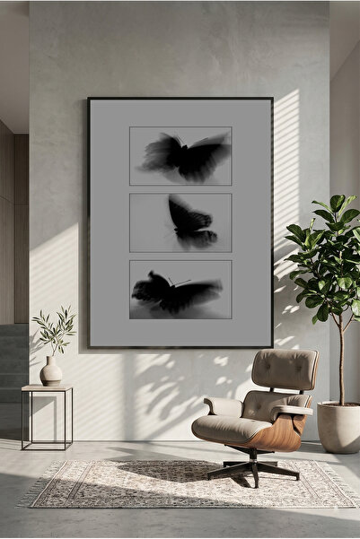 postercraft Poster de artă minimalistă cu fluturi, din lemn (fără ramă)