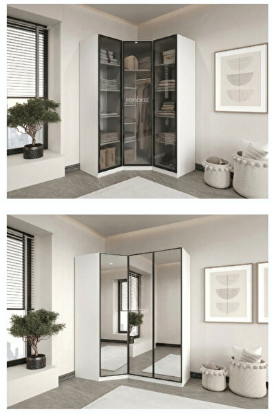 CANBAZ FURNİTURE Esla modüllü 3 cam kapaklı köşe %100 MDF (KURULUM DAHİL)