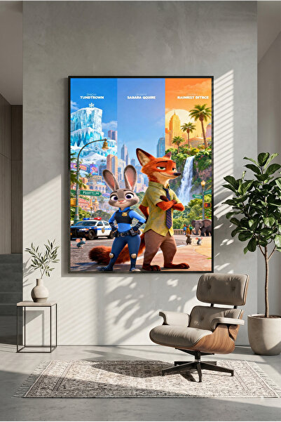 postercraft Zootopia Animasyon Nick & Judy Modern Panel Tablo Poster ( Çerçev...