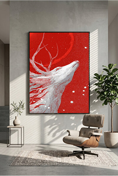 postercraft Poster din lemn cu artă cu cerb roșu (fără ramă)