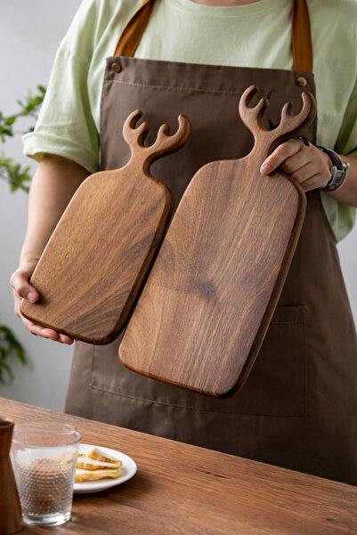 ELİTEVOOD Doğal Ceviz Ağacı Kesme Tahtası 2’li Set El Yapımı Ahşap Sunum Tahtası