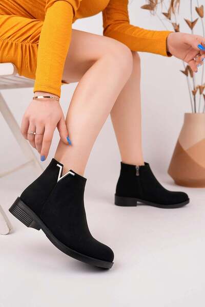 Nesil Shoes Sdf 160 Μαύρες Σμαραγδένιες Γυναικείες Μπότες με φερμουάρ