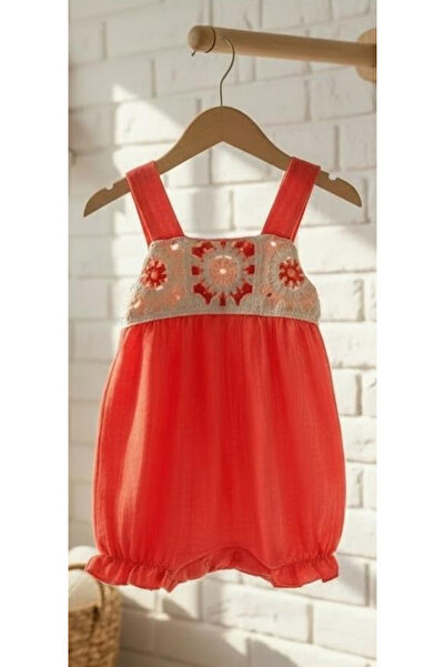 Crochet Motif Soft and Breathable Muslin Strappy Shorts Jumpsuit