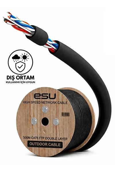 jetucuzal ESU Outdoor 300 Metre 4x2x23 AWG 0,58MM CAT6 FTP Dış Ortam Network ...