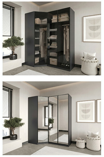 CANBAZ FURNİTURE Esla modüllü 3 cam kapaklı köşe %100 MDF (KURULUM DAHİL)