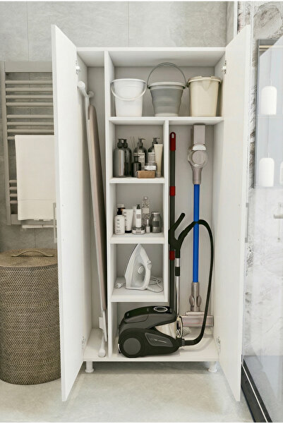 MONTENERO Çok Amaçlı Dolap Beyaz Banyo Düzenleyici Kiler Dolabı Kova Süpürge ...