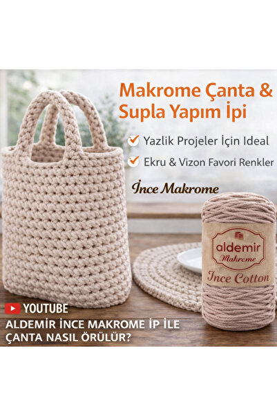 aldemir Ince Pamuk Makrome Çanta Şapka Yazlık Elbise Yapmak Için Bej Cotton N...