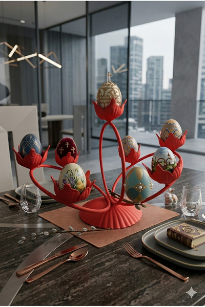fromro Suport Ouă Paște Metalic 7 Locuri – Design Floral Elegant | Decor Prem...