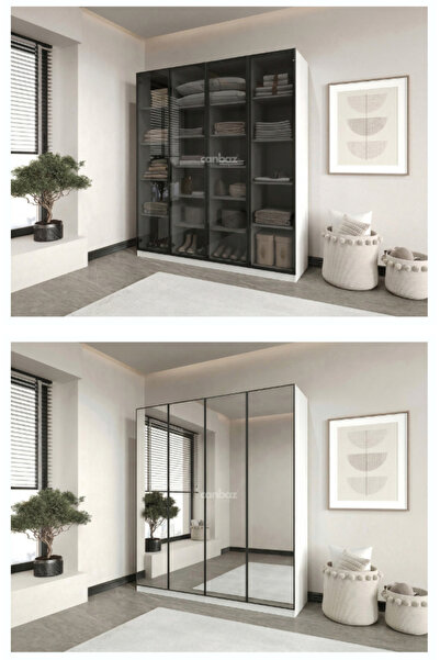 CANBAZ FURNİTURE Esla modüllü 4 cam kapaklı %100 MDF (KURULUM DAHİL)