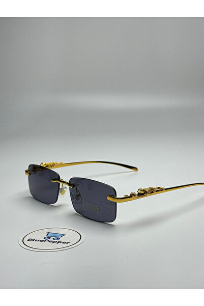 BluePepper Cartyy Black Sunglasses Rectangular Frame Gold Stem Colorful 56-18...