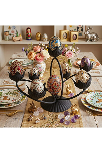 fromro Suport Ouă Paște Metalic 7 Locuri – Design Floral Elegant | Decor Prem...