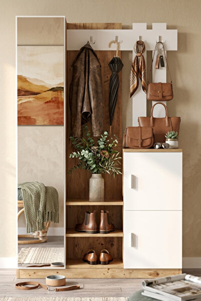 Yurudesign Roger Vestiyer Portmanto Ayakkabılık Çam-Beyaz