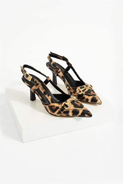 Pazzyonez Γυναικεία παπούτσια με τακούνι Amanda Leopard με λεπτομέρεια με αγκ...